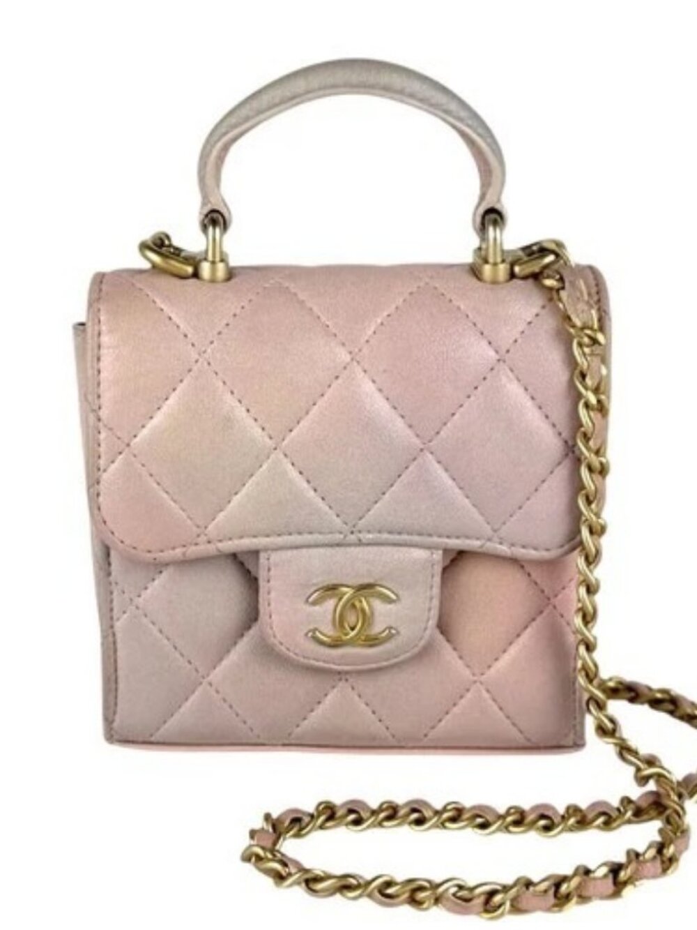 Auth CHANEL Matelasse Handbag Shoulder Bag Pink/Gold Leather/Metal - z10144